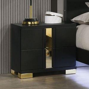 Comodino Moderno per Camera da Letto, 1 Pezzo, Nero con Finiture Oro, Gambe in Metallo con Supporto, Finiture in Acrilico - Product Image 2