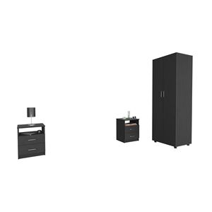 Set Camera da Letto London 3 Pezzi con Armadio London e 2 Comodini Salento in Nero - Product Image 2