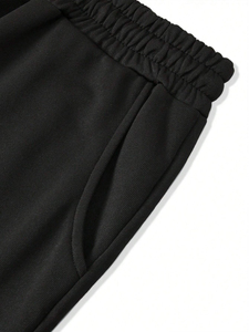 <b>Black</b> Flare <b>Pants</b> With Side Stripe And Graphic Print Streetwear Style Drawstring Waist Loose Fit Full Length <b>Women's</b> <b>Pants</b> - Product Image 5