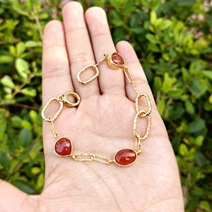 Pulsera de Cadena de Eslabones Tipo Clip Chapada en Oro de 18K con Cabujón de Cornalina Natural, Joyería Moderna para la Muñeca, Regalo - Product Image 6