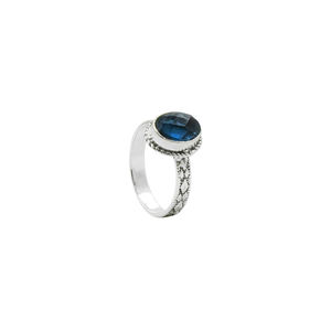 London Blue Topaz Lab Created 8x10mm Oval Shape <b>Statement</b> <b>Ring</b> Natural Silver Plated Matte Finish Boho <b>Ring</b> - Product Image 4