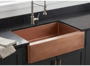 Fregadero de Cocina Rectangular de Cobre Martillado Hecho a Mano, Acabado Mate Rústico, con Delantal Frontal y Un Solo Tazón - Product Image 3