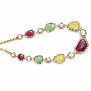 Collier artisanal en argent 925 plaqué or avec pierres multicolores facettées pour femme, cadeau de mariage, bijoux en gros - Product Image 1