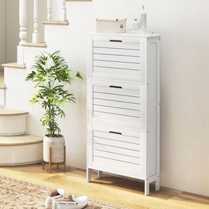 Mobiletto Portascarpe Sottile a 3 Cassetti con Ante a Persiana, Organizer Salvaspazio per Ingresso/Casa, Bianco, Contiene 6 Paia - Product Image 2
