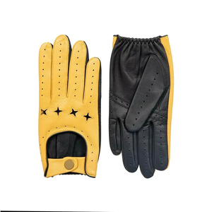 Blue Leather <b>Driving</b> <b>Gloves</b> Full Finger Breathable Perforated Adjustable Wrist Strap Unisex All Season - Product Image 2