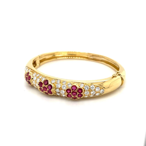 Women's 10K Gold Plated <b>Ruby</b> Flower Bangle With Round Brilliant Cut Diamond Channel Setting Classic Style <b>Bracelet</b> - Product Image 4