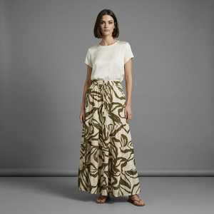 Women's Boho Woven Silk Digital Printed Tiered A-Line Maxi Skirt <b>Elastic</b> Waist Casual Summer Cotton Blend In-Stock Rajasthan - Product Image 4