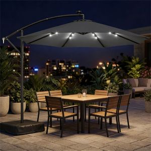 Ombrellone da Esterno Grigio Scuro con Base per Terrazza e Cortile, Alimentato a Energia Solare - Product Image 1