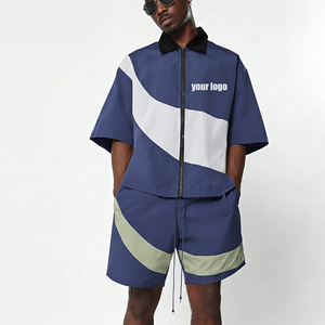 Ensemble de jogging coupe-vent respirant pour homme, 100 % coton, style streetwear oversize, imprimé color block, longueur genou, vente chaude - Product Image 1