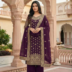 Salwar Kameez con Bordado Zari Dorado, Traje de 3 Piezas para Bodas Estilo Bollywood, Georgette de Secado Rápido, Dupatta para Fiestas - Product Image 1