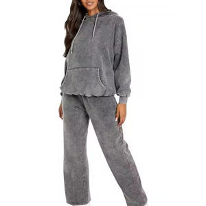 Ensemble sweat-shirt et pantalon gris surdimensionné à capuche, couleur unie, tissu French Terry, unisexe, vêtements décontractés d'automne, coupe classique - Product Image 1