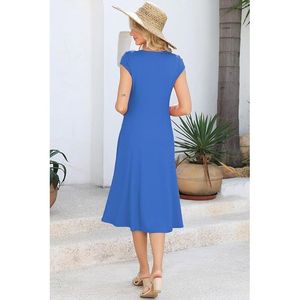 2025 Women's Summer Casual Midi Dress Short Sleeve Ribbed Knit in Blue Medium Size - Product Image 4