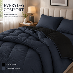 <b>Quilted</b> 350 GSM Black Charcoal Reversible Dual Tone Microfiber Comforter | Cozy All Season <b>Bedding</b> for Home Hotel Bedroom Daily - Product Image 5