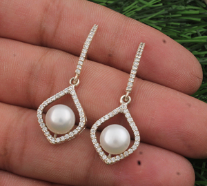 Boucles d'oreilles pendantes en argent sterling 925 avec nacre naturelle, pour femmes, brillance élevée, coquille blanche, bijoux de luxe pour les fêtes, cadeau - Product Image 1
