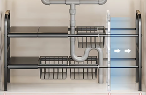 Organizador de Dos Niveles Expandible para Debajo del Fregadero, Estante de Almacenamiento de Acero al Carbono Ajustable, OEM/ODM Vietnam - Product Image 5