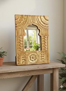 Handcrafted Large Vintage Wooden Mosaic <b>Rectangular</b> Framed Decorative Glass <b>Wall</b> <b>Mirror</b> Bohemian Living Room Entryway Home Decor - Product Image 6