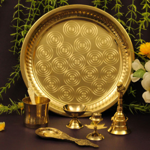 Juego de Thali de Latón Pulido para Pooja, Bandeja de Oración con Diya, Cuenco, Porta Incienso y Accesorios para Lámpara de Aceite para el Hogar y Bodas - Product Image 3