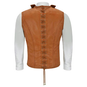 <b>Men</b> Genuine <b>Leather</b> <b>Vest</b> Double Breasted Button Closure Solid Color Turn-down Collar Autumn Outer Wear - Product Image 2