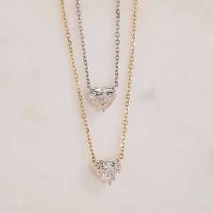 Collier en or jaune 14 carats certifié IGI avec diamant naturel CVD taille cœur 3 carats, plaqué or, couleur VS1 FG, bijoux fins pour femmes, luxe - Product Image 2