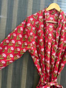 Bata Kimono de Algodón con Estampado Floral para Mujer, Transpirable, Cuello en V, Cierre con Cordón, Ligera, Hecha a Mano, para Verano - Product Image 2