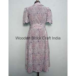 Robe décontractée en tissu 100% coton pour filles, femmes, dames, mi-longue, confortable, coupe évasée, col en V, manches courtes, robe formelle, imprimé floral, élégante - Product Image 6