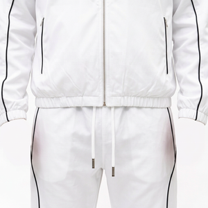 Chándal Blanco para Hombre, Chaqueta con Cremallera Completa, Bolsillos Laterales, Transpirable, Poliéster, Color Sólido, Corte Regular, Ropa de Invierno - Product Image 4