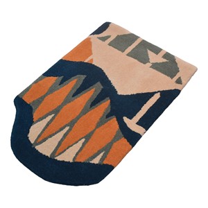Tapis moderne en laine tufté à la main, motif géométrique abstrait irrégulier, orange terre cuite, bleu marine, pêche, beige, à poils coupés - Product Image 1