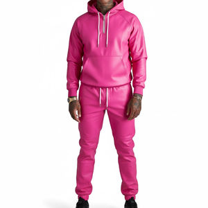 Nouveaux ensembles de survêtements décontractés pour hommes avec fermeture éclair, pantalon de jogging deux pièces et sweat à capuche en cuir tendance pour hommes - Product Image 1