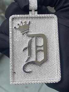 Colgante Personalizado con Iniciales Totalmente Cubierto de Diamantes, Colgante Redondo de Moissanita VVS, Colgante Cuadrado Estilo Hip Hop, Plata 925, Amuleto para Hombre - Product Image 3