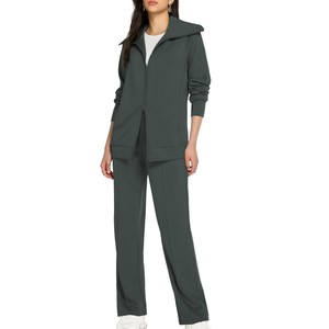 Ensemble de survêtement beige pour femme, couleur unie, manches longues, fermeture éclair, décontracté, respirant, coupe régulière, idéal pour le printemps - Product Image 6
