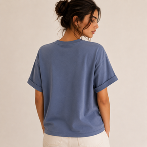 T-shirt décontracté d'été pour femme, brodé, avec découpes en forme de cœur, coupe décontractée, couleur tendance, logo personnalisé, manches repliées - Product Image 2