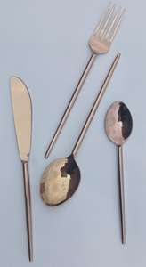 Ensemble de couverts traditionnels en acier inoxydable (couteau, fourchette, cuillère) pour steak, doré, durable, idéal pour mariages et événements - Product Image 3