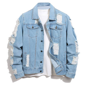 Chaqueta de Mezclilla Desgastada de Alta Calidad para Hombre, Estilo Casual Trucker, Chaqueta de Mezclilla Desgastada y Rasgada Personalizada - Product Image 1