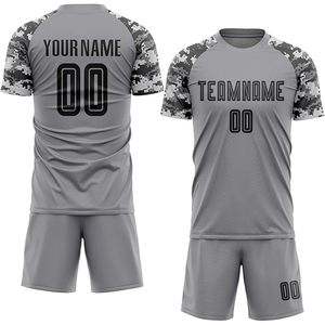Custom Sublimated Soccer Jersey Set Men's Gray Camouflage Short Sleeve Moisture Wicking Football Gear Team Name Number Printed - Product Image 1