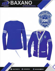 Suéter Cárdigan de la Hermandad Zeta Phi Beta, Tejido Azul Rey con Rayas Blancas y Logotipo Bordado ZPB, Ropa de Hermandad, Vida Griega - Product Image 6