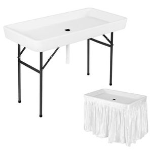 4 Feet Plastic Party Ice <b>Folding</b> <b>Table</b> with Matching Skirt for Outdoor Camping & Hiking - Product Image 4