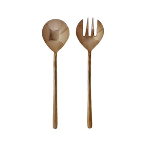 Ensemble de serveurs à salade décoratifs en métal couleur pêche avec poignée en résine Serveur à salade en acier inoxydable fait à la main en laiton gaufré or - Product Image 2