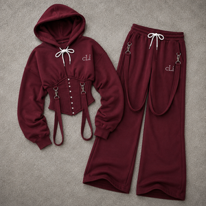 <b>Ladies</b> Tie Front Hooded Pullover Tracksuit Corset Inspired Two Piece Sweat Set Relaxed Fit Baggy <b>Pants</b> Autumn Athleisure Wear - Product Image 3