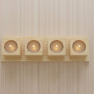 Porte-bougie en bois pour bougies chauffe-plat avec plateau, support carré à 4 emplacements |   Centre de table de Noël en bois naturel pour la table à manger à la maison - Product Image 6