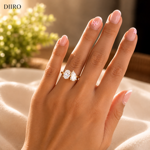 Anillo de Diamantes en Forma de Pera Toi Et Moi con Banda Ovalada de Moissanita para Mujer, Oro Amarillo Vermeil de 18K, Regalo de Compromiso - Product Image 6