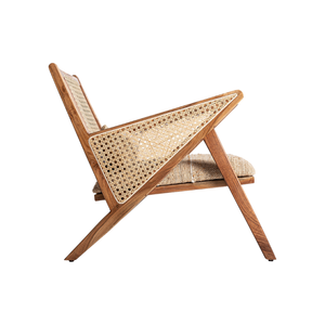 Fauteuil d'appoint moderne du milieu du siècle en teck massif avec panneaux en rotin tressé, siège rembourré confortable, mobilier de salon pour l'hôtellerie - Product Image 2