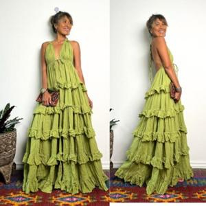 Halter Backless Natural Waist Casual Eco-Friendly <b>Summer</b> Beach Wedding <b>Boho</b> White Cotton Maxi <b>Dress</b> - Product Image 4