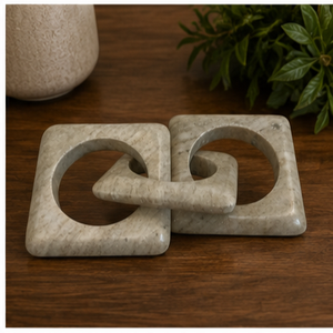 Sculpture en marbre blanc à maillons de chaîne, décoration de table moderne, ornement en pierre artisanal pour salon et mariage - Product Image 4