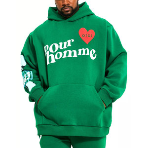 Custom Hoodie No <b>Strings</b> Oversized Screen Print Puff Print Pockets Raw Hem Custom Puff Print Hoodies Men - Product Image 6