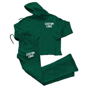 Ensemble de survêtement décontracté en molleton vert à capuche pour homme, coupe classique, idéal pour l'automne, avec logo personnalisé imprimé - Product Image 1