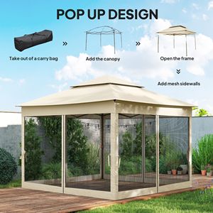 Gazebo da Giardino in Acciaio Impermeabile Beige 3,35m x 3,35m con Zanzariera a Cerniera e Borsa per il Trasporto - Product Image 4