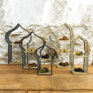 Islamic Mosque Arch Cake Stand <b>Set</b> Of 3 Pieces. 2-Tier With Wood Shelves & Tassels Eid Ramadan Metal Food Display Stand <b>Set</b> - Product Image 3