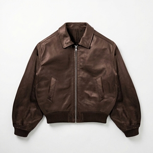 Chaqueta Bomber de Cuero Marrón |   Abrigo clásico de piel sintética con cremallera |   Chaqueta Bomber Oversize Estilo Universitario |   Fabricante OEM Personalizado - Product Image 1