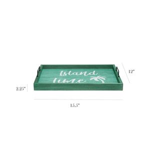 Plateau en bois vert au design imprimé, avec poignées en fer noir, le plus vendu, décoratif et portable, pour la vente - Product Image 3