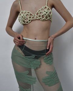 Top Halter de perlas sin espalda para fiestas de Club Sujetador de perlas elegante con collar y ropa interior de mujer - Product Image 2